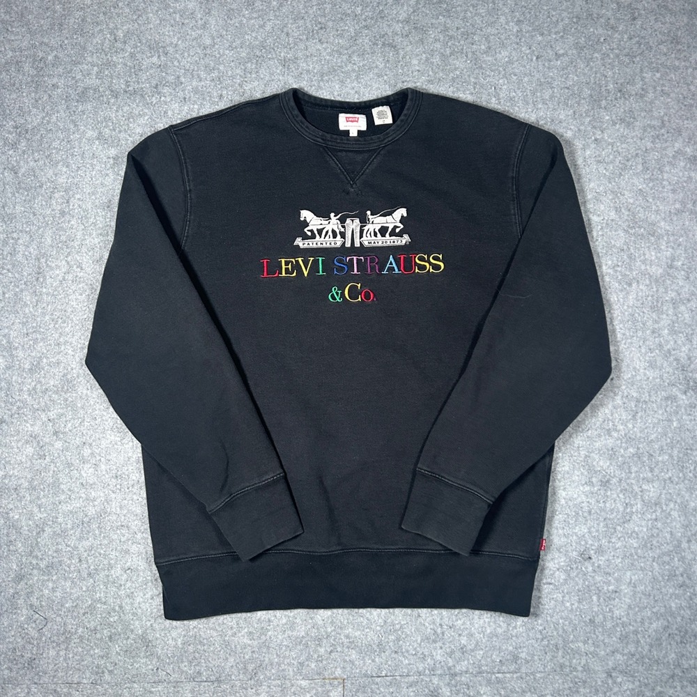 Levi Strauss & Co crewneck Sweater Mens Large Black Rainbow Logo Pullover